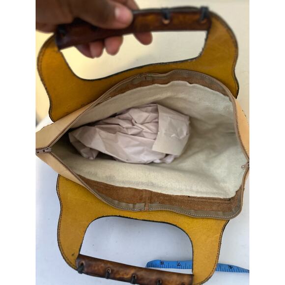 Vintage Leather Bag Crochet Top Handle Clutch Handmade - Picture 9 of 9